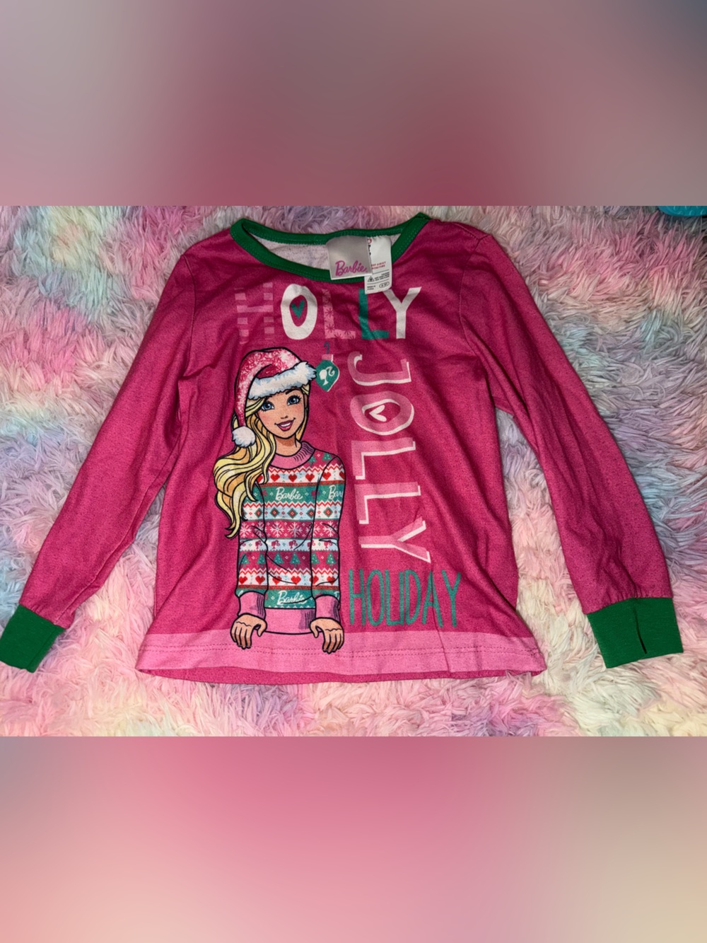 Barbie Pink and Green Holiday Graphic Pajama Set